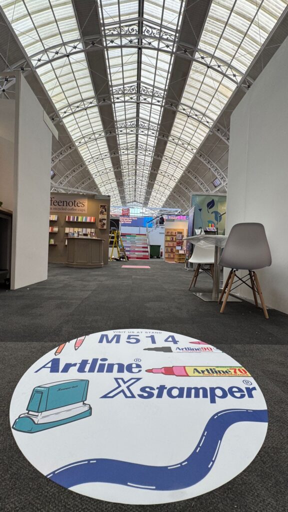 Artline & Xstamper floor sticker directed customers to M514 at London Stationery Show as soon as they walked through the door