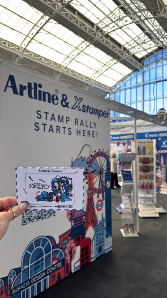 Artline & Xstamper booth M514 at London Stationery Show 2026. Our layered Kasaneoshi stamp rally started here! The result was a Japanese and London isnpired postcard stamp impression